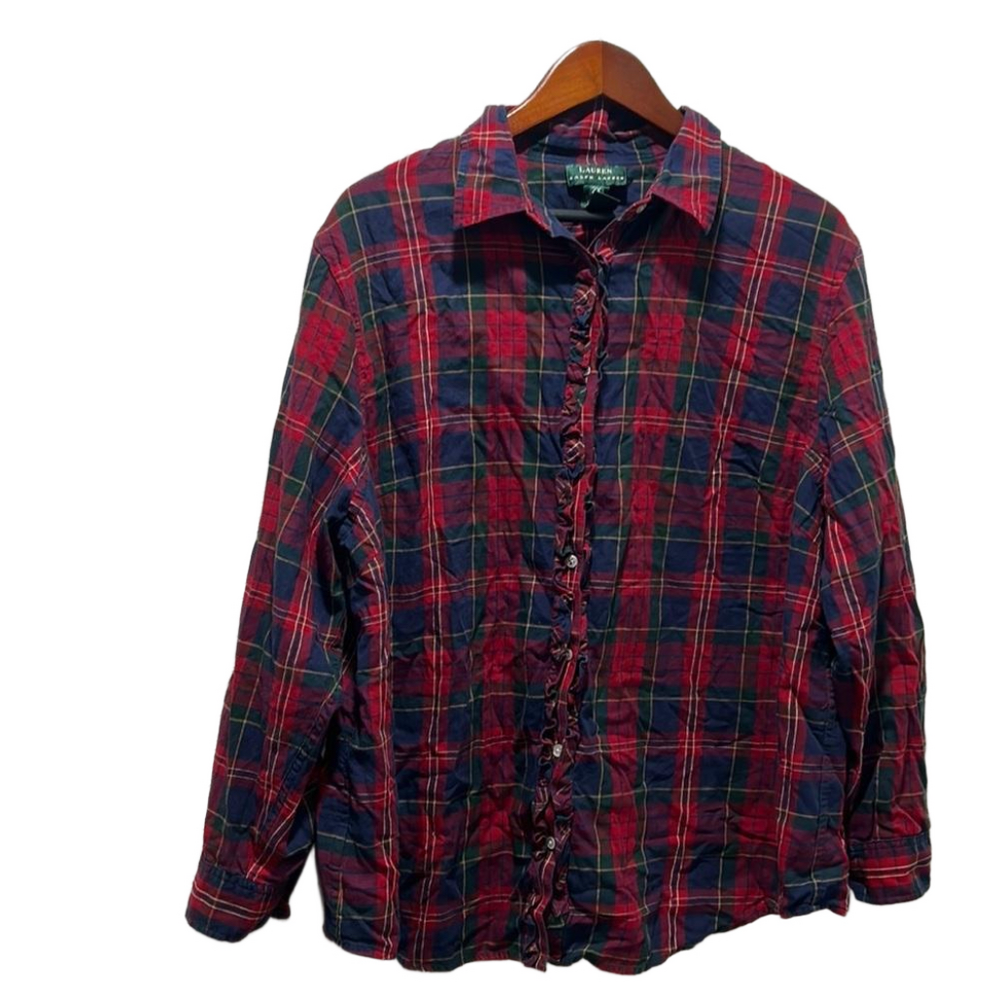 ⛵️Lauren Ralph Lauren red and blue long sleeve shirt size 2X GUC..